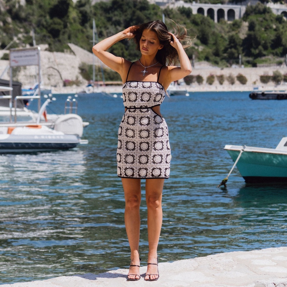 12th Tribe Normandy Printed Crochet Mini Dress Size LL